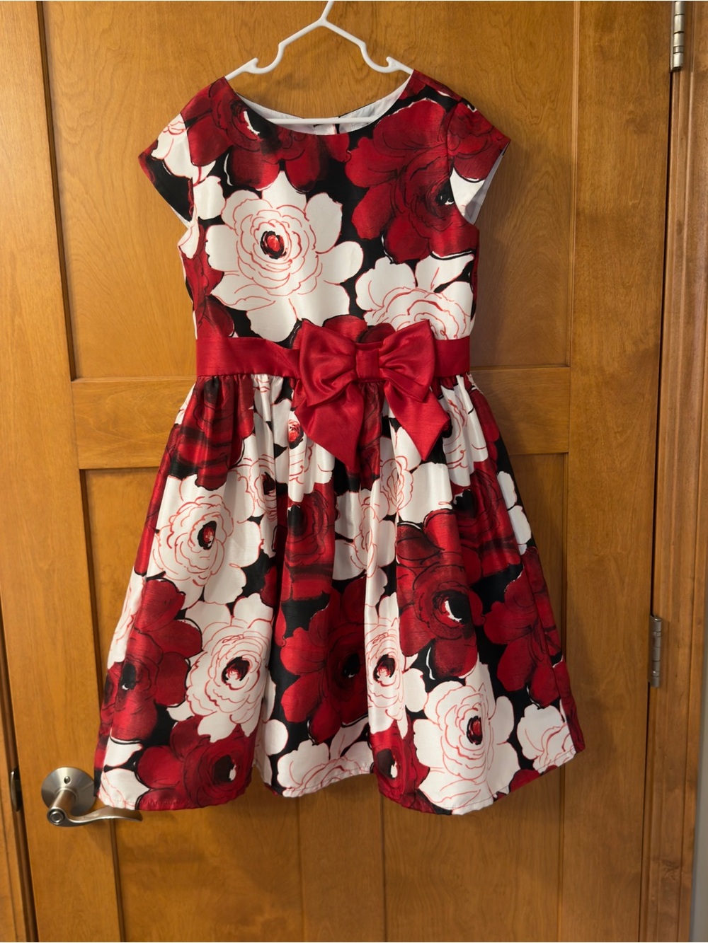 Gymboree Red and White Floral Bow Waist Party Dress